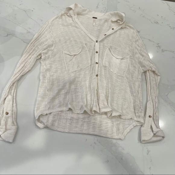 Free People cream long sleeve button down top - Picture 6 of 14